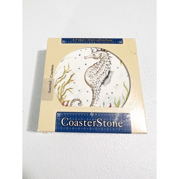 CoasterStone Sea Horse Absorbent Stone Coasters Colorful Art New in Box - Picture 10 of 10